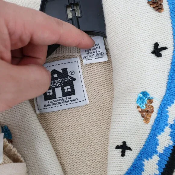 Vintage Storybook Knits Cardigan Sweater womens small Indian children 2 piece - Picture 11 of 11